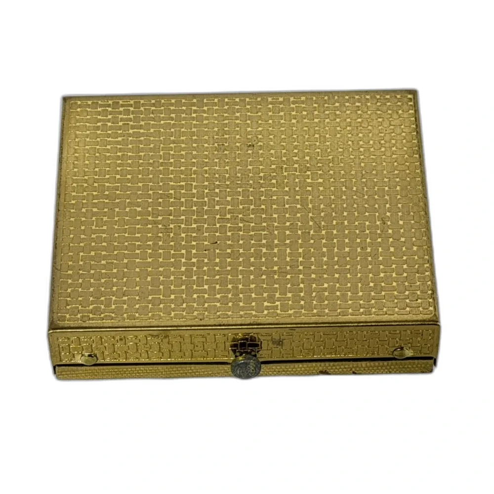 VTG Dorset Fifth Avenue Makeup Compact 50s w/Puff Mirror Lucite Confetti Brass